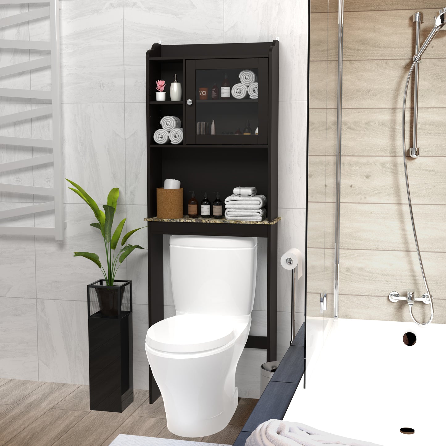 Toilet Space Saver Organization Wood Storage Cabinet For Home, Bathroom - Espresso