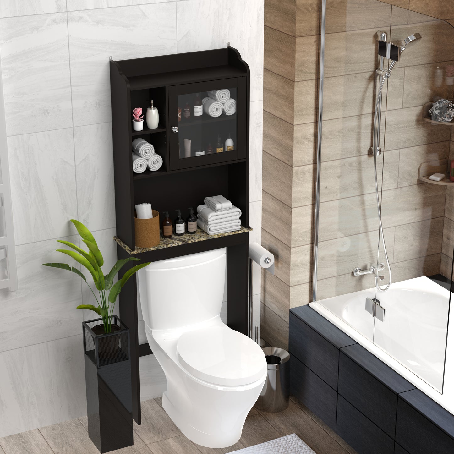 Toilet Space Saver Organization Wood Storage Cabinet For Home, Bathroom - Espresso