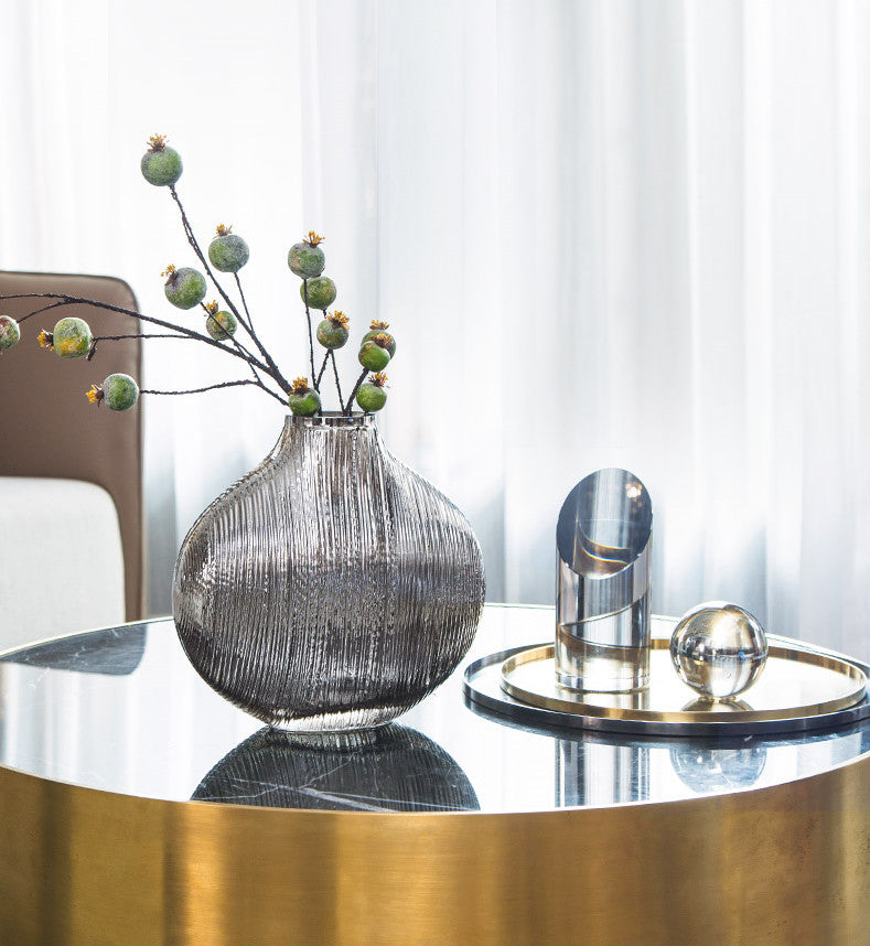 Silver Striped Glass Vase Flower Arrangement Hydroponic Accessories