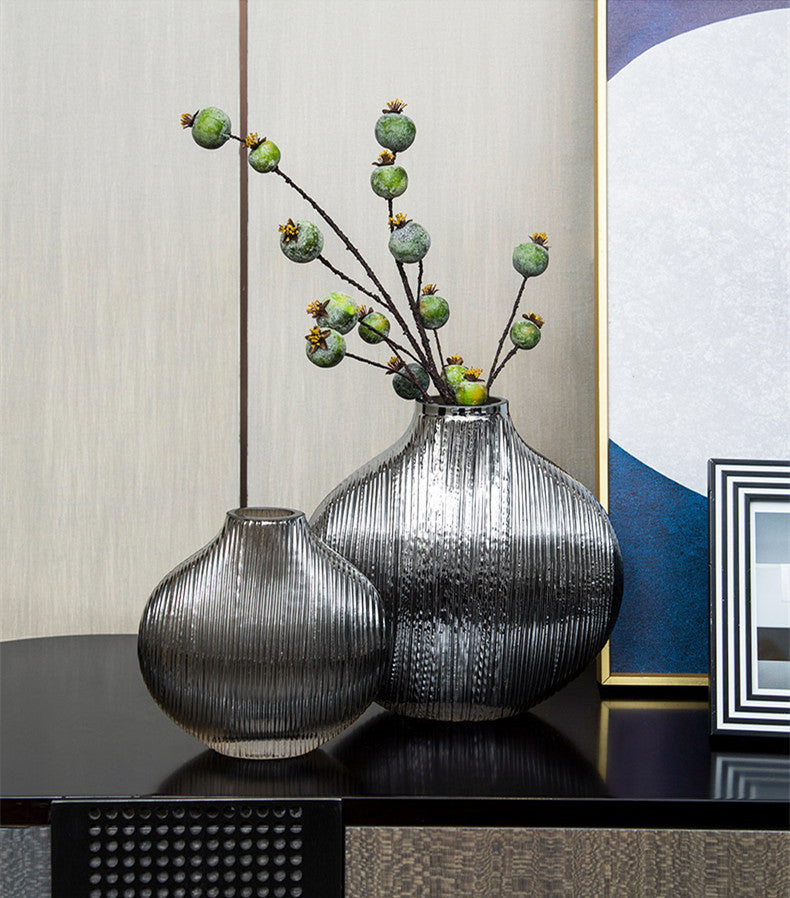 Silver Striped Glass Vase Flower Arrangement Hydroponic Accessories