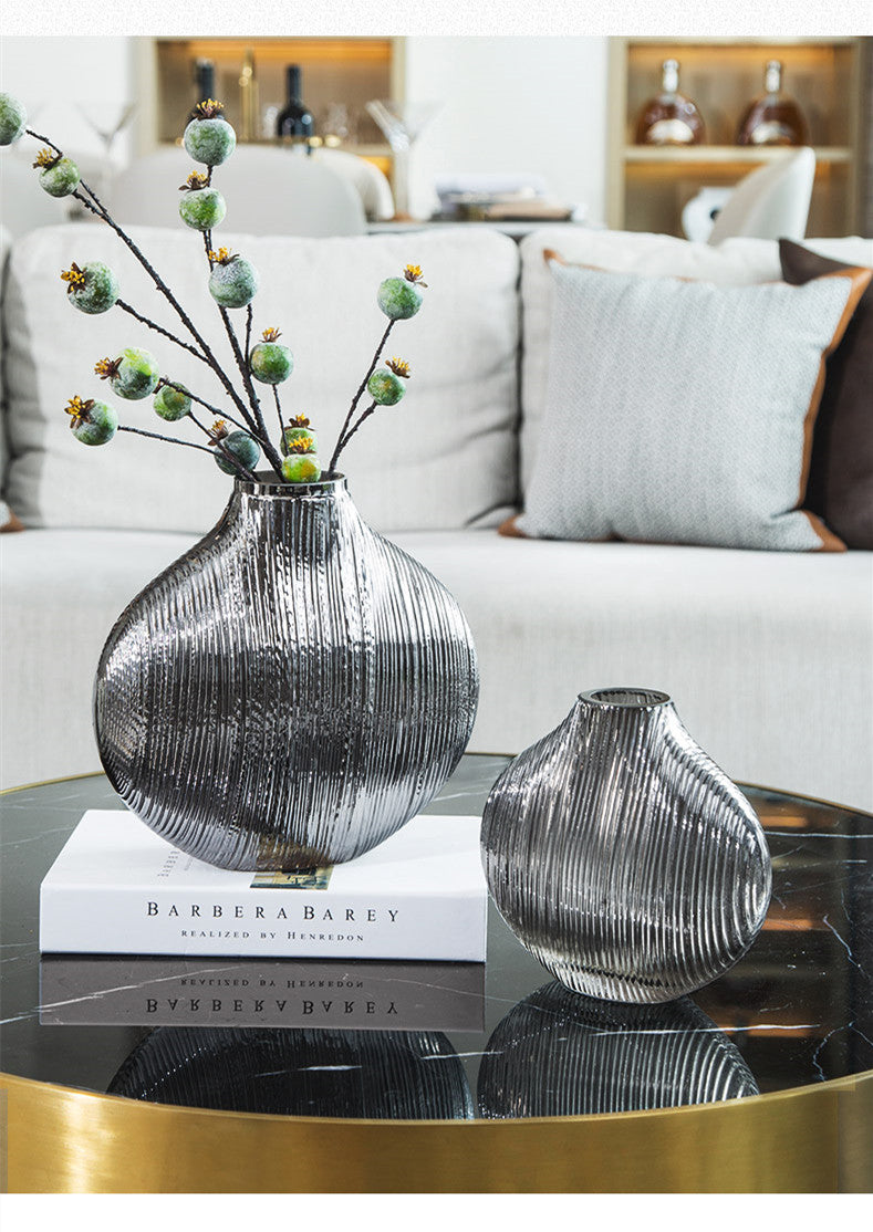 Silver Striped Glass Vase Flower Arrangement Hydroponic Accessories
