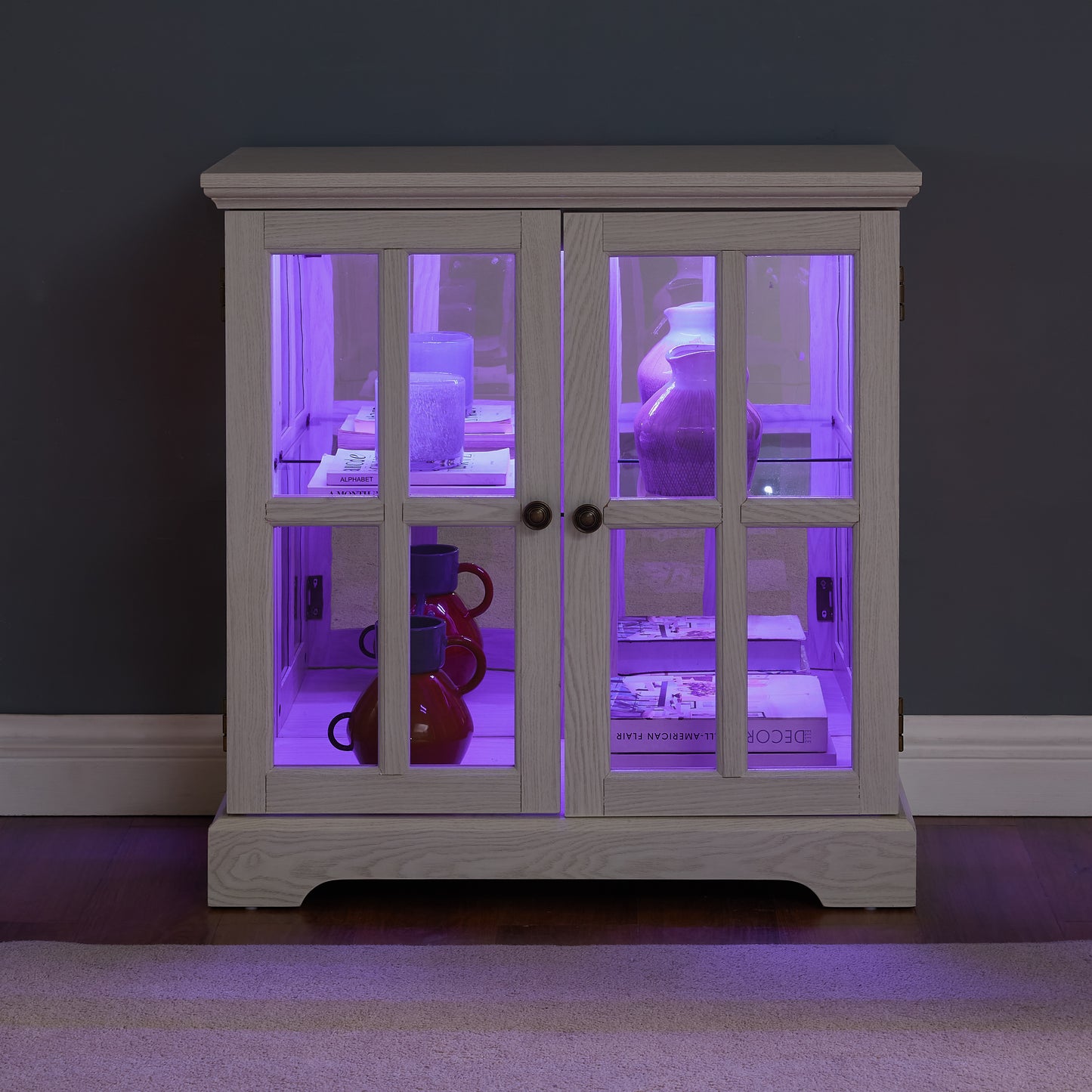 Lattice Doors Elegant Bookcase And Storage Cabinet For Home Decor And Organization