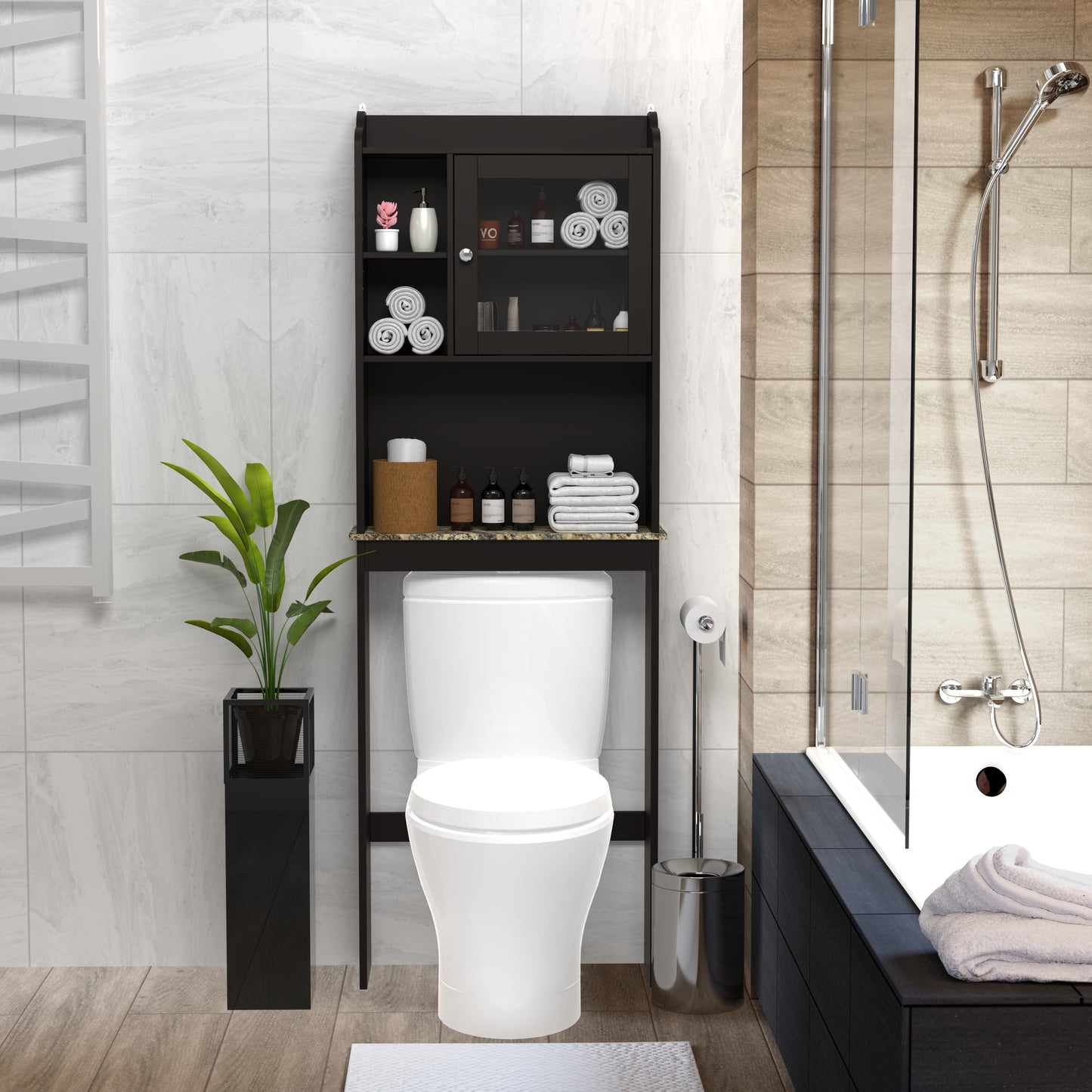 Toilet Space Saver Organization Wood Storage Cabinet For Home, Bathroom - Espresso