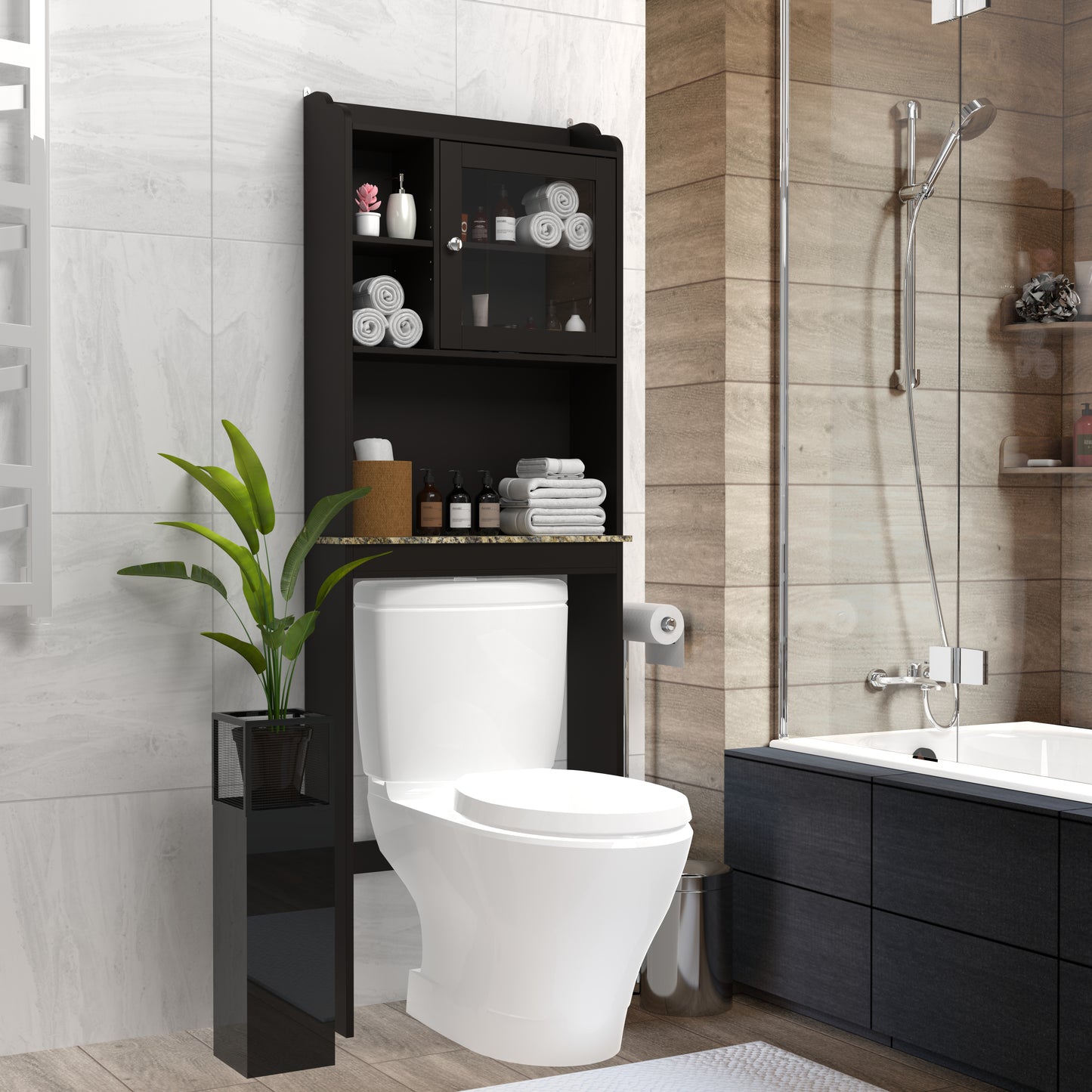 Toilet Space Saver Organization Wood Storage Cabinet For Home, Bathroom - Espresso